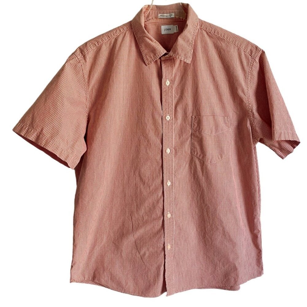 J. Crew Classic Red and White Short Sleeve Button Up Shirt Men's XL